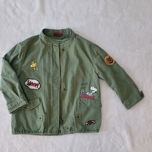 Zara x Peanuts Kids Green Denim Jacket Size 7 Girl Patches Graphic